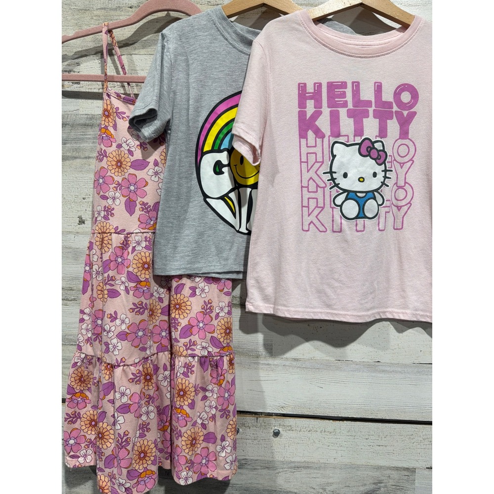 Hello Kitty Cat & Jack Girls 10/12 Pink Grey Floral Bundle Kidcore
